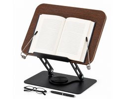Support de livre pivotant - Support de lecture en bois pour livres - Porte-livre réglable pour la lecture et l'étude - Support de table pour livres et tablettes - Bois et acier au carbone - Noyer noir - 30 × 24 × 39 cm