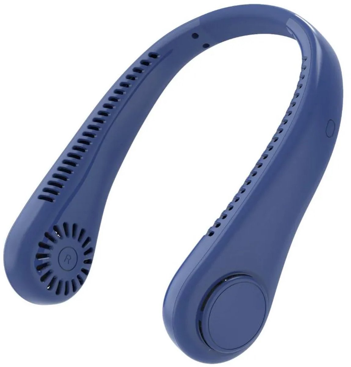 Draagbare nekventilator, gemaakt van flexibel siliconen, 360° buigbaar, bladloos ontwerp, drie windsnelheden, laag geluidsniveau, blauw.