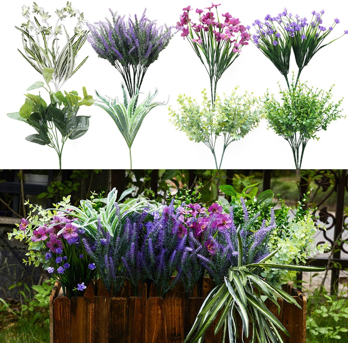 Flintry 19 Stuks Kunstplant Buiten - Kunstmatige Planten Zoals Echt - Woonkamer Decoratie Modern - Kunstplanten Buiten Weerbestendig - Kunstmatige Lavendel UV-bestendig - Geschikt voor Tuinen