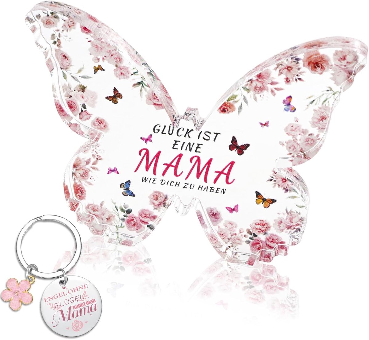 Geschenken voor de moeder met decoratie, vlinderbord van acryl en sleutelhanger, cadeau voor moeder, verjaardag, cadeau voor Moederdag, geschenken moeder van dochter zoon