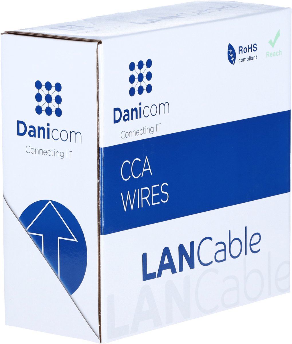 Danicom CAT5e U/UTP 100 meter kabel op rol soepel grijs CCA - Trekdoos - Internetkabel - Netwerkkabel - UTP kabel