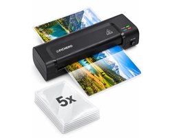 Lamineerapparaat A4 met 5x Lamineerhoezen - Lamineermachines - Plastificeerapparaat - Lamineer - Laminator - Cadeaus voor Hem - Zwart - Fichero