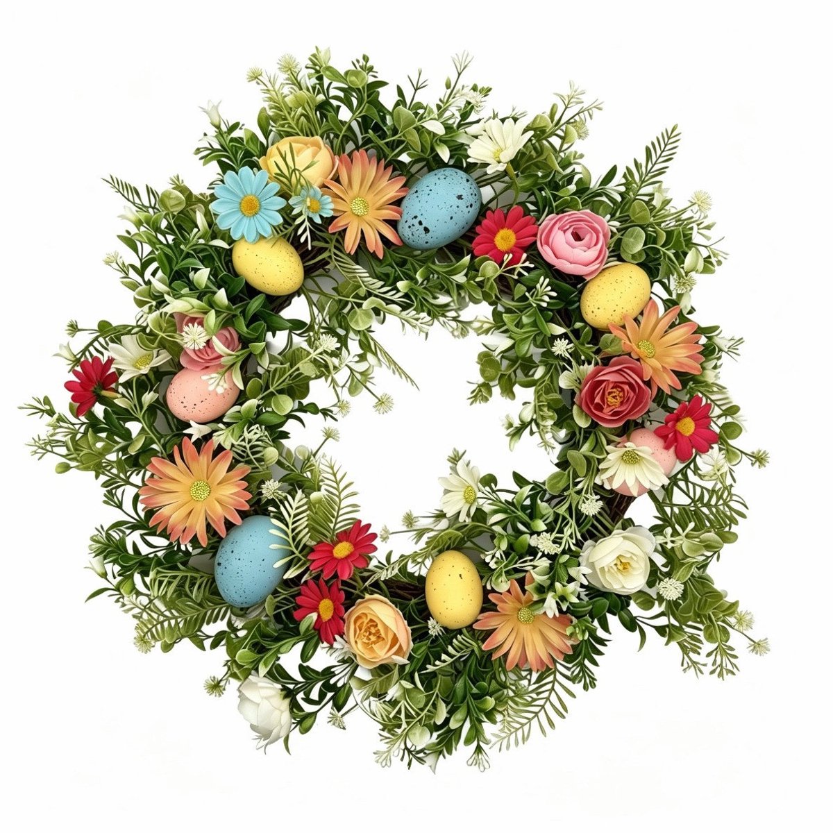 Sfeervolle Paaskrans met Kleurige Vogeleieren - Kunstbloemen Paasdecoratie - Feestdecoratie voor Paasfeest en Wooninrichting - 40 cm
