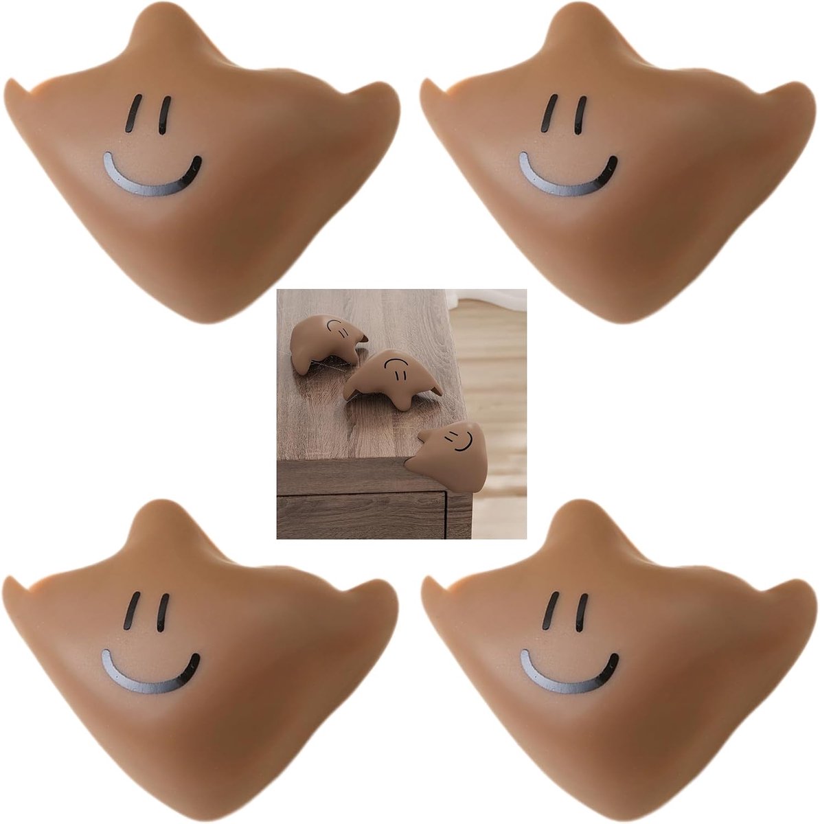 hoekbescherming, zelfklevend, 4 stuks, bruin, wikkelt zich om scherpe tafelranden om deuken en stoten te voorkomen en letsel te voorkomen