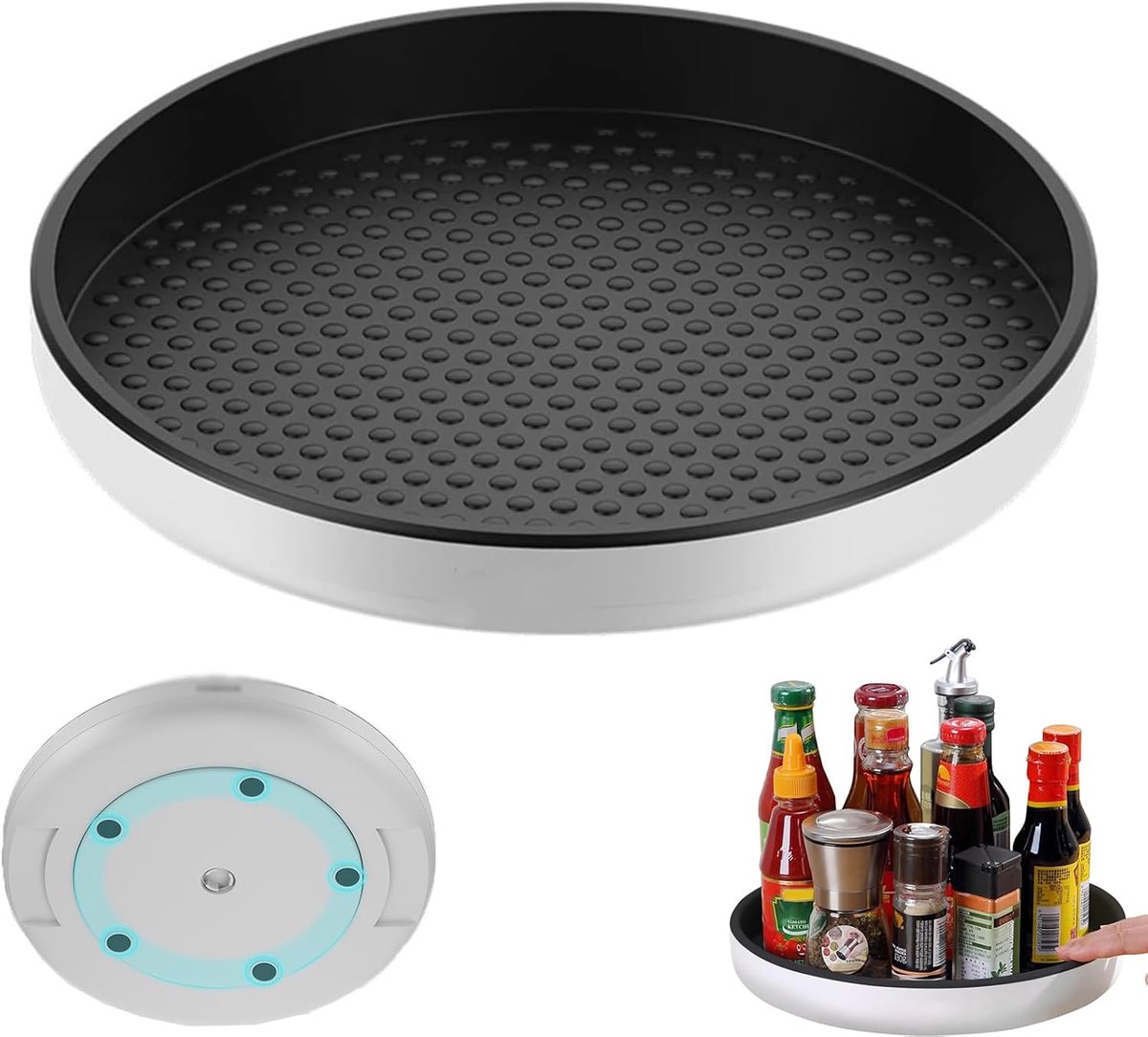 Draaibaar kruidenrek, 25 cm, geschikt voor aanrechtbladen, koelkasten, keukenkastjes en badkamers. Dit draaibare rek bespaart ruimte voor kruiden en cosmetica. Draaibare opbergdoos (wit).