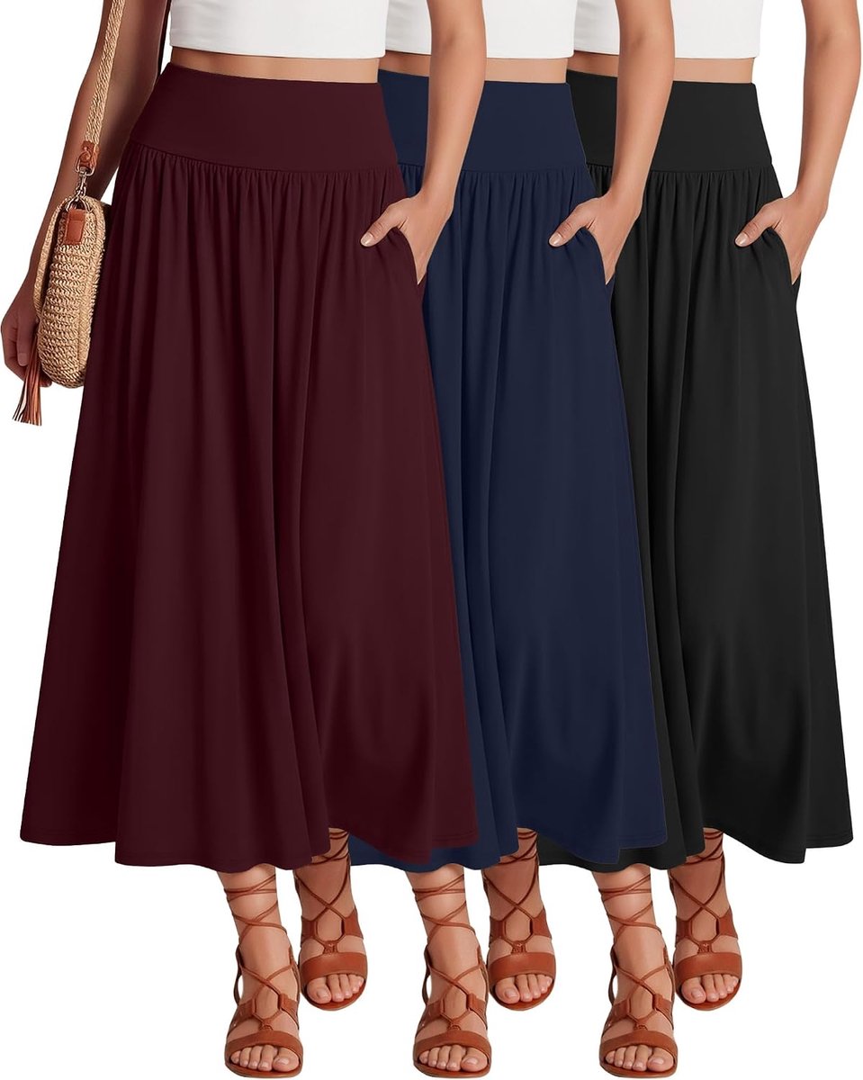 Rokken Voor Dames, Enkellang, Hoge Taille, Zwierig, A-Lijn, Zomerse Casual Rokken Met Zakken.