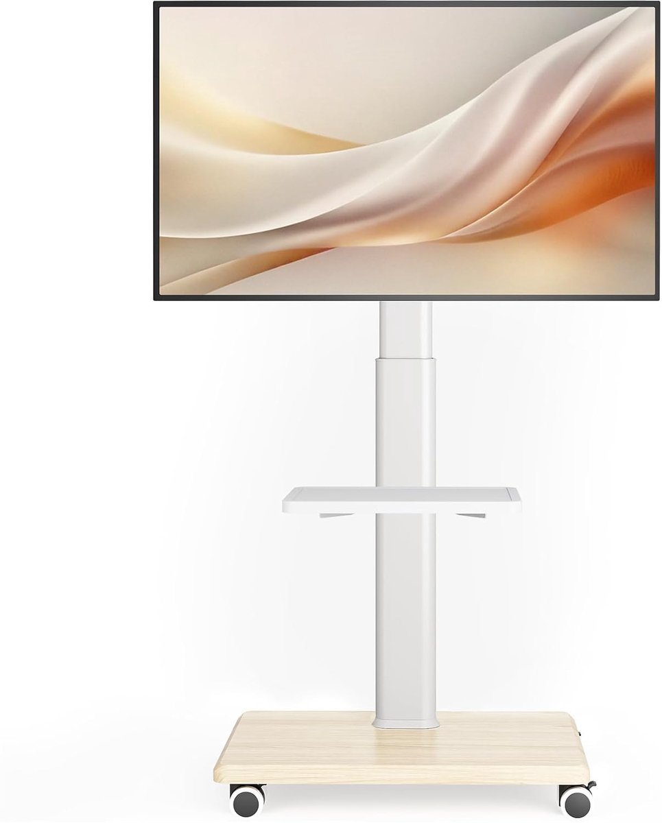 vloer-tv-standaard, draagbare rollende vloer-tv-houder met wielen, 80 graden draaibaar in hoogte verstelbaar voor 27 tot 65 inch lcd led oled-tv's, geschikt voor mobiele tv-kar tot 40 kg