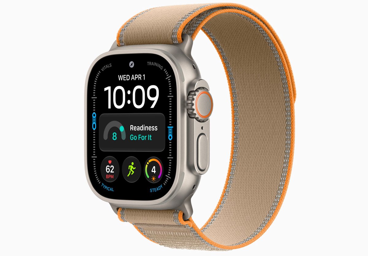 Apple Watch Ultra 4 - Wifi + 5G - 49 mm - Natural titanium - Trail-bandje - S/M