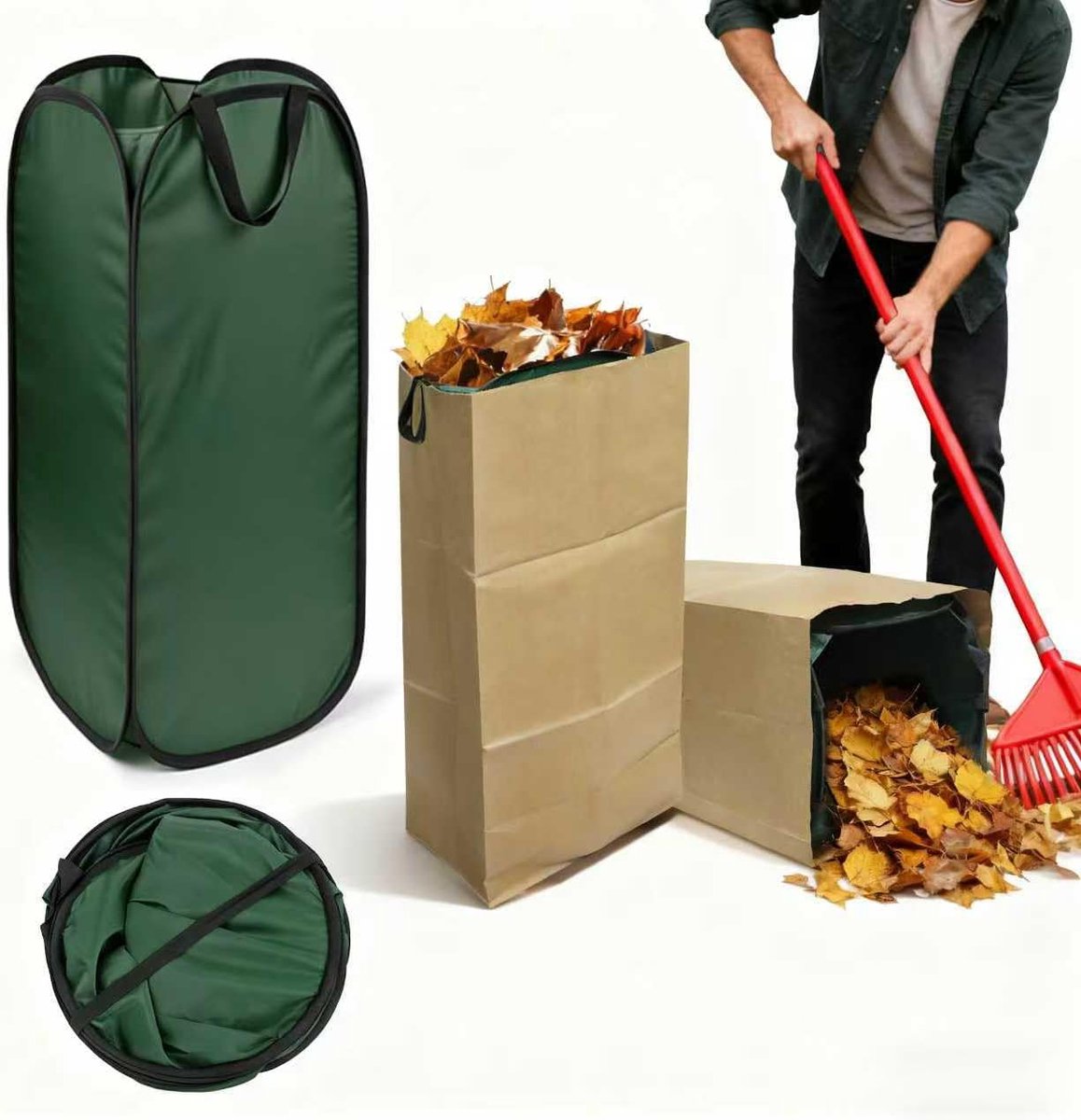 YAGXIG Pop-Up Leaf Collection Funnel – Collapsible Leaf Bag – Leaf Storage Bag – Garden Waste Cleanup Stand – Yard Leaf Collection – Instant Setup – Folds Flat – Reusable – Pack of 2