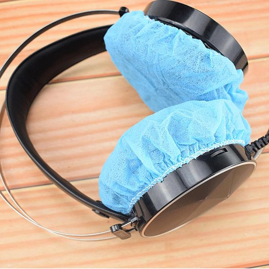 200 stuks wegwerp-afdekkingen voor hoofdtelefoon, blauw, elastisch en rekbaar, hygiënische bescherming voor hoofdtelefoon (8-13 cm), ideaal voor thuis, sport en kantoor — afbeelding 4