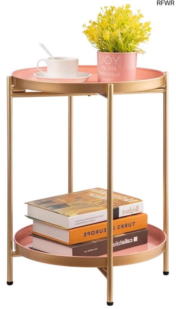 RFWR® Ronde Bijzettafel Met 2 Lagen - Multifunctionele Snacktafel voor Woonkamer, Slaapkamer, Balkon en Terras