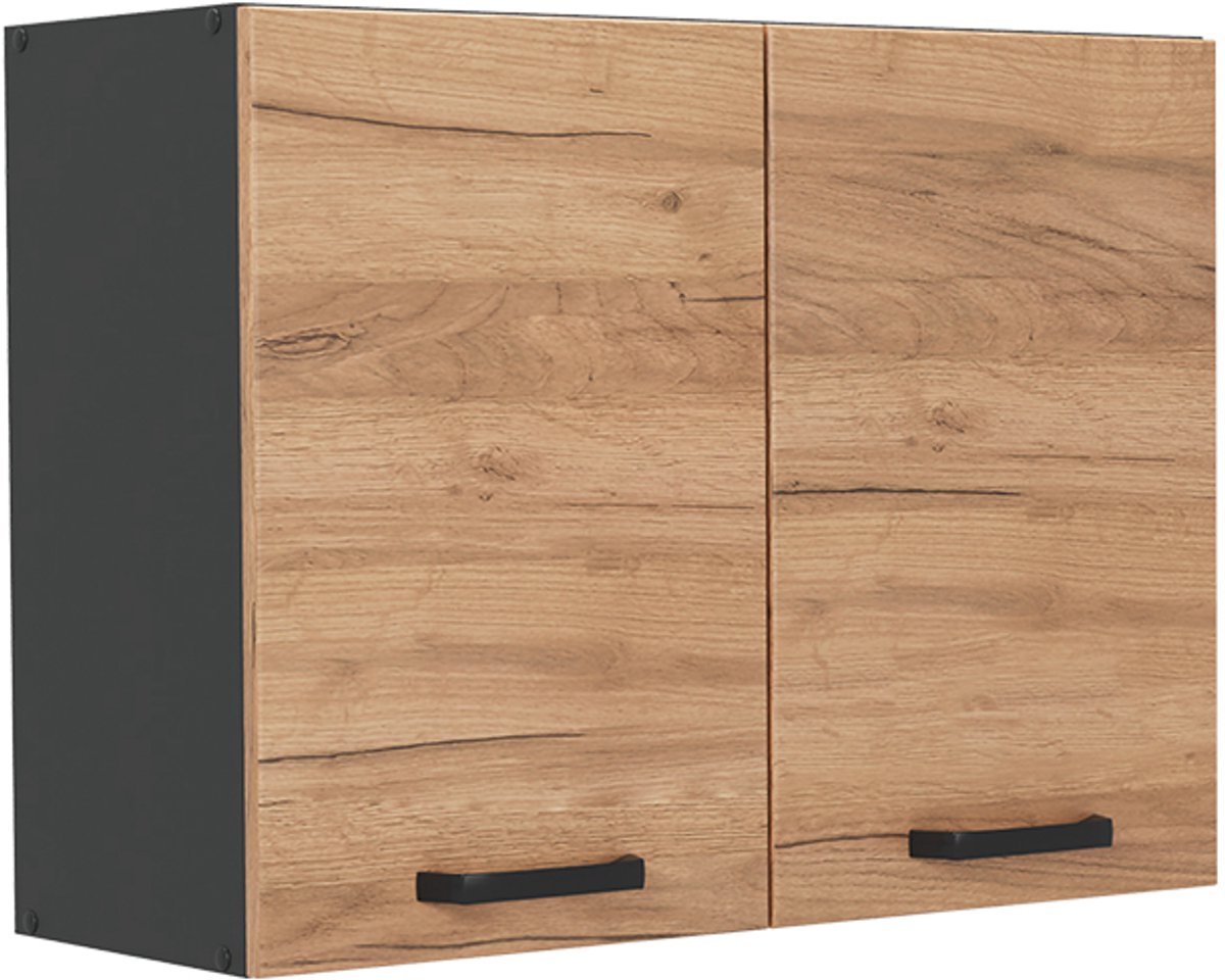 Vicco Glazen keukenkast R-Line, Goudkleurig Eiken/Antraciet, 80 cm