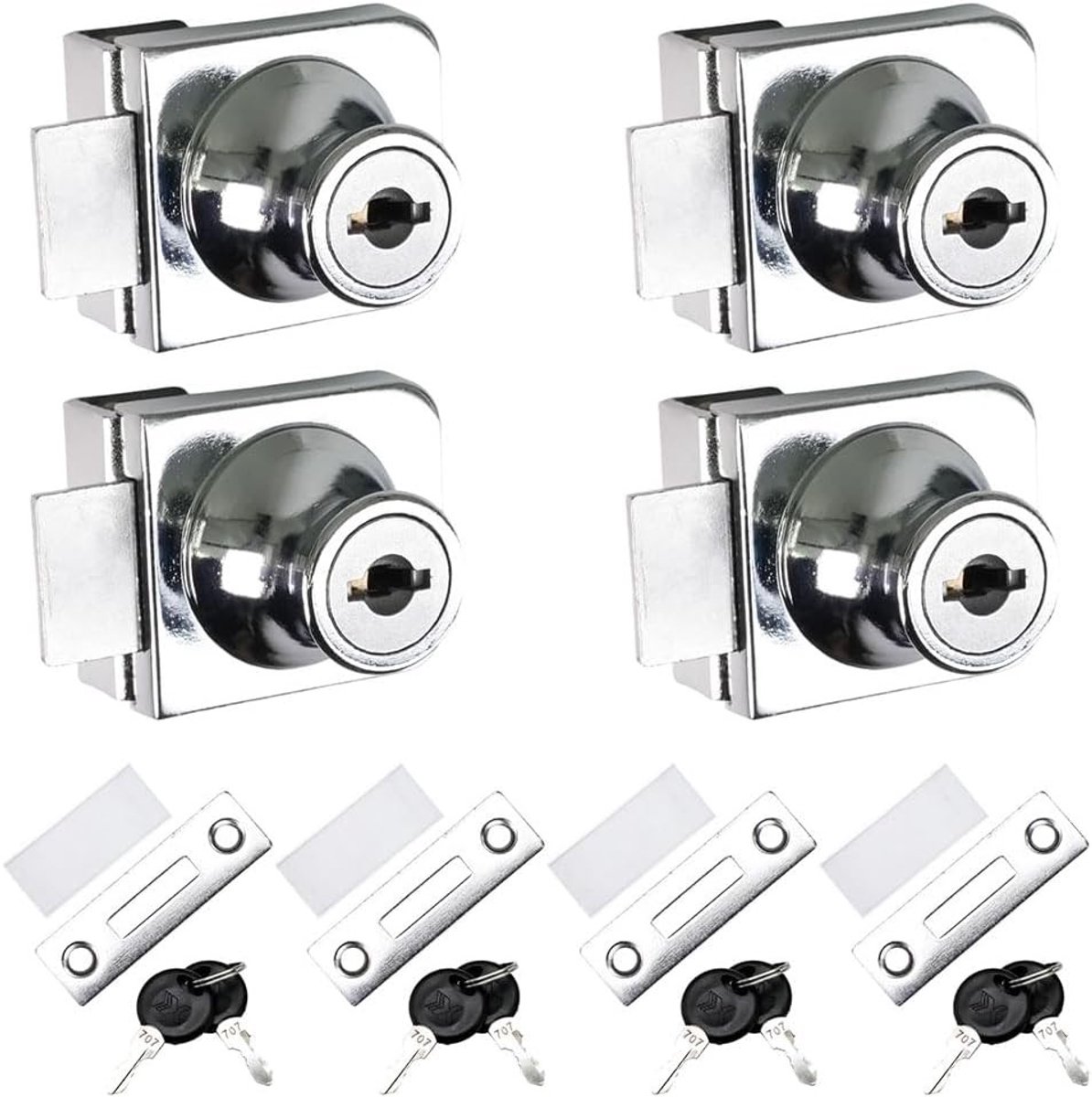 Veiligheidsvergrendeling voor 5-8 mm Glazen Deuren, Sleutelvergrendeling zonder Boren, Ideaal voor Kasten en Glasdeuren, 4 Stuks, Zilver