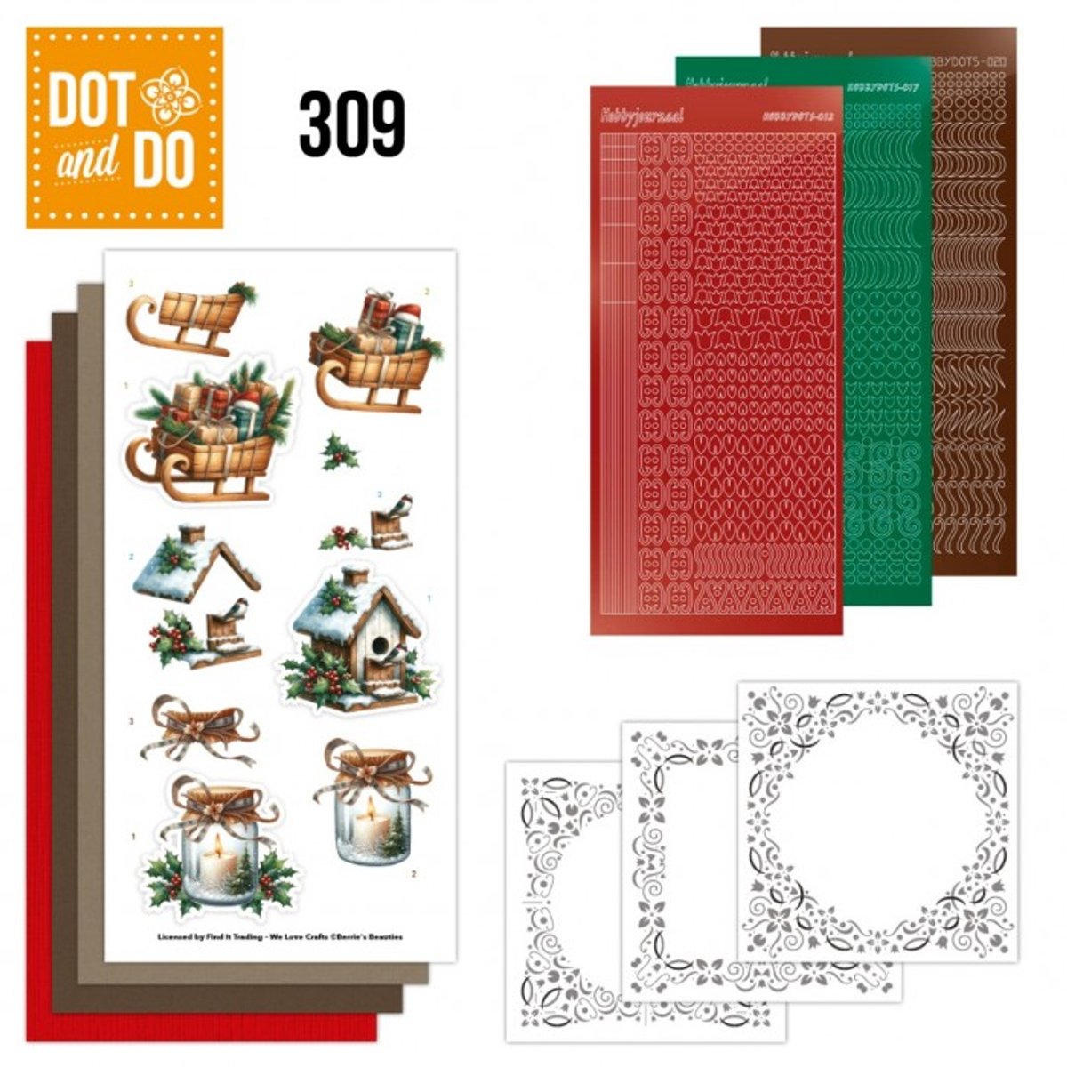 Dot and Do 309 - Good Old Christmas - incl. 3x Hobbydots stickers - 3x kaartkarton - 3x Layered Cards - 3x 3D Afbeelding - Gratis verzonden - DODO309