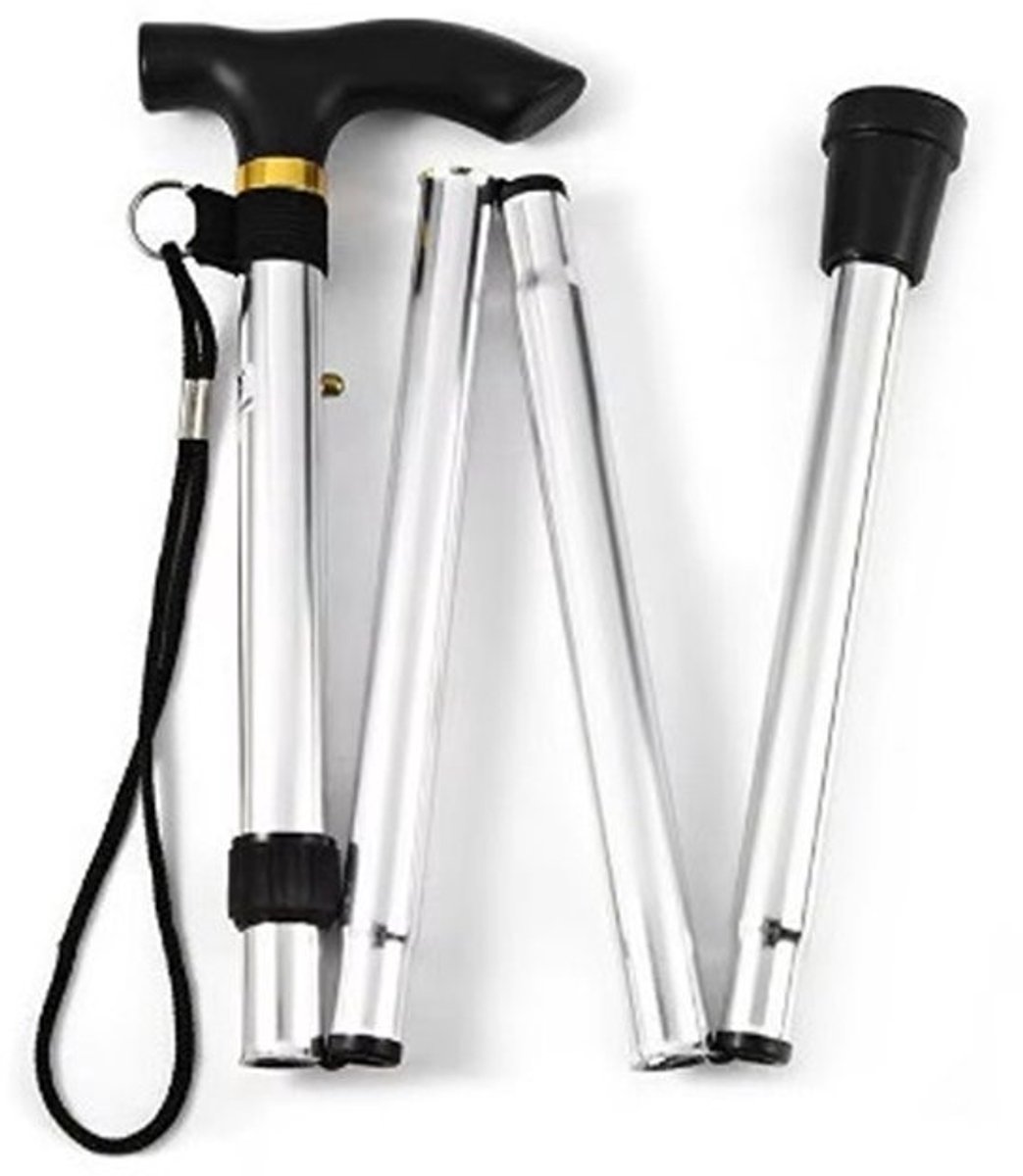 Opvouwbare Wandelstok - Inklapbare Wandelstok - Wandelstok Opvouwbaar - Wandelstokken Verstelbaar - Loopstok - Mannen - Vrouwen - Rubber Handvat - Zilver