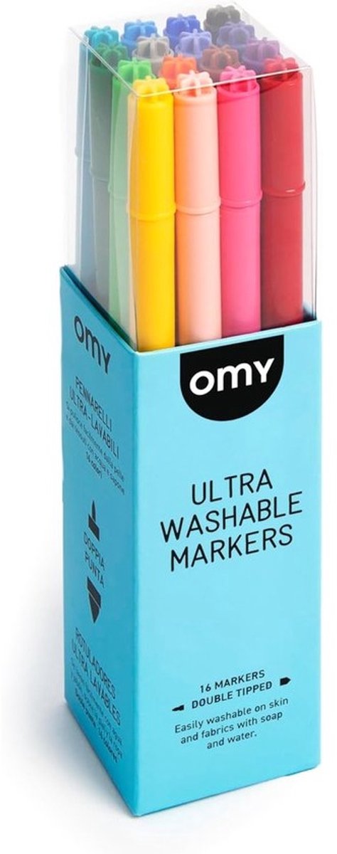 Viltstiften 16 stuks – ultra-washable – dubbele punt – eenvoudig te reinigen - SnelShoppen