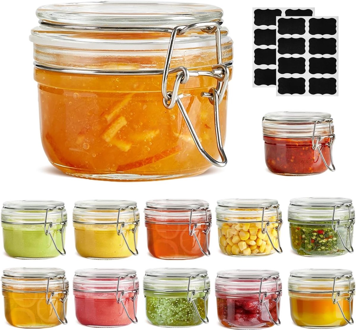 Set van 12 Kleine Luchtdichte Glazen Potjes van 120 ml met Deksel - Mini Voedselopslag en Inmaakcontainers voor Keuken en Bewaring