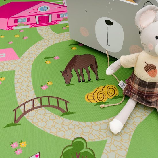 Home Vloerkleden Voor Kinderen Laagpolige Vloerkleden Voor Kinderkamer Met Versch. Designs Speelvloerkleden Meerkleurig, Maat:Ø 200 cm rondje, Kleur:Groen — afbeelding 5