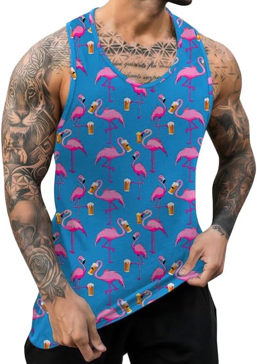 Heren Vest Tops Katoen Zomer Hawaiiaanse Gedrukt Ronde Hals Strand Heren Vakantie Vesten Casual Mouwloos T-shirt Mannen