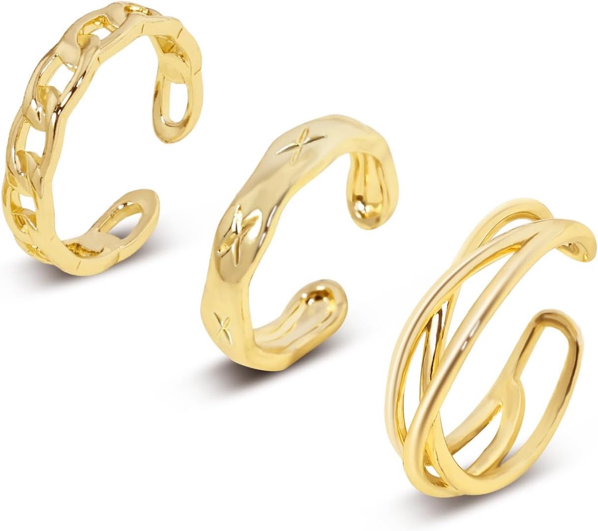 Ringen, grote, verstelbare open stapelbare enkels, duim, vingerring, vrouwen, eenvoudig, waterdicht, niet aantastend, twist, kruis, stapelbare bandringenset