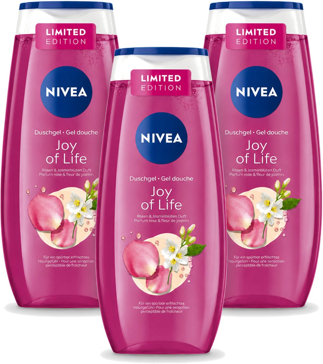 3 x Nivea - Douchegel - Joy of Life - Verfrissend Effect - 250 ml - Voordeelverpakking - 3 stuks