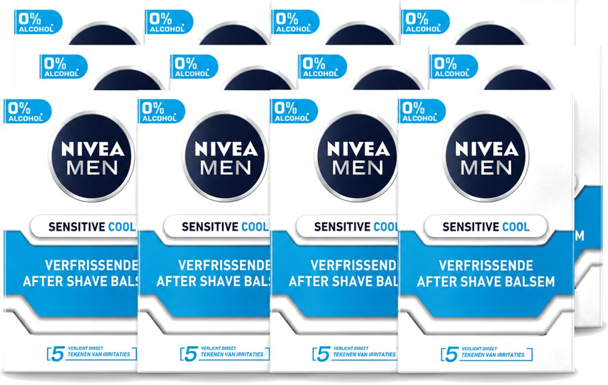 12 x Nivea - Men - Sensitive Cool Aftershave Balsem - Zeewierextract & Kamille - Alcoholvrij - 100 ml - Voordeelverpakking - 12 stuks