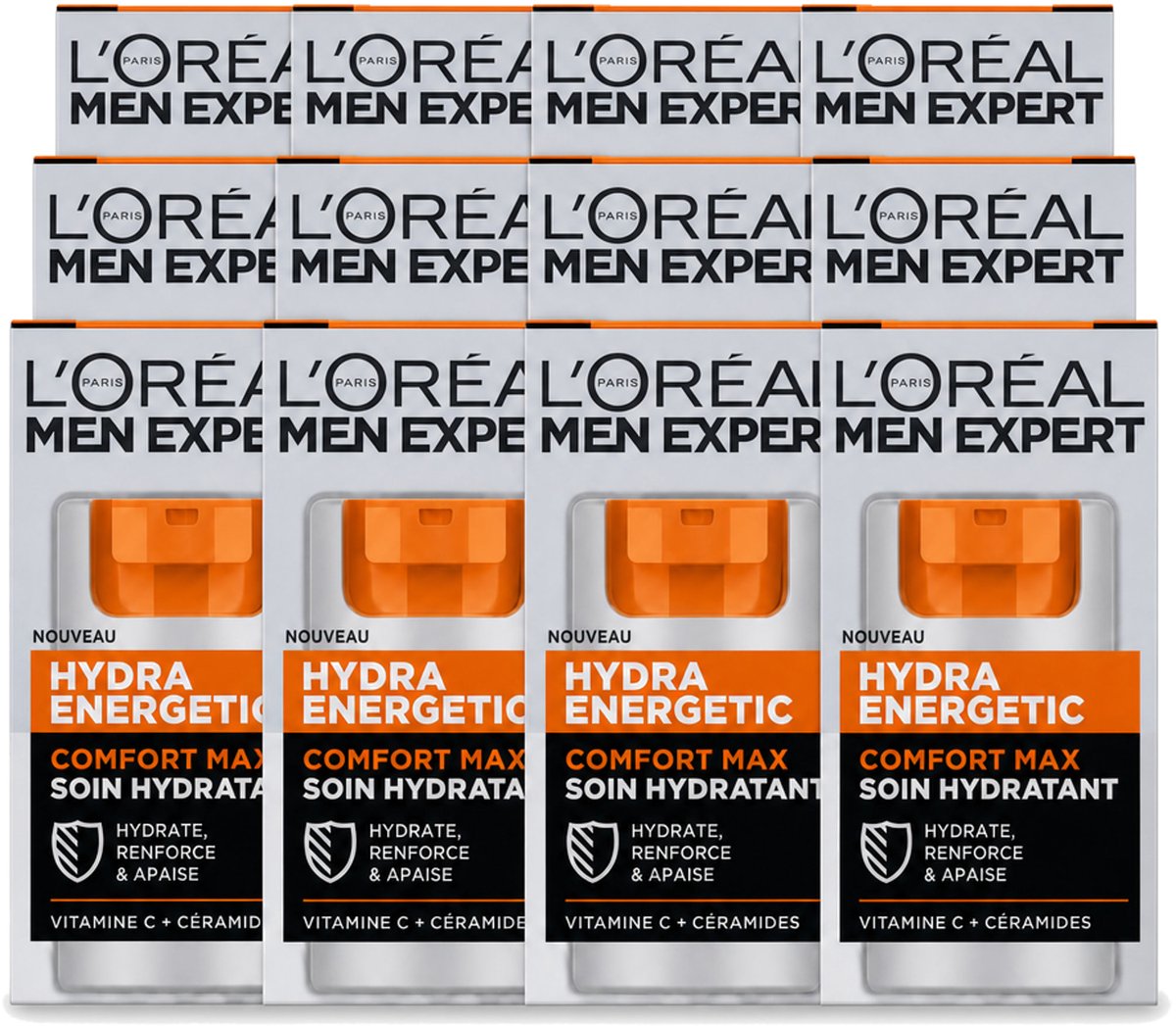 12 x L'Oréal Paris Men Expert Hydra Energetic Comfort Max - Dagcrème - Hydraterend voor Droge Huid - 50 ml - Voordeelverpakking - 12 stuks
