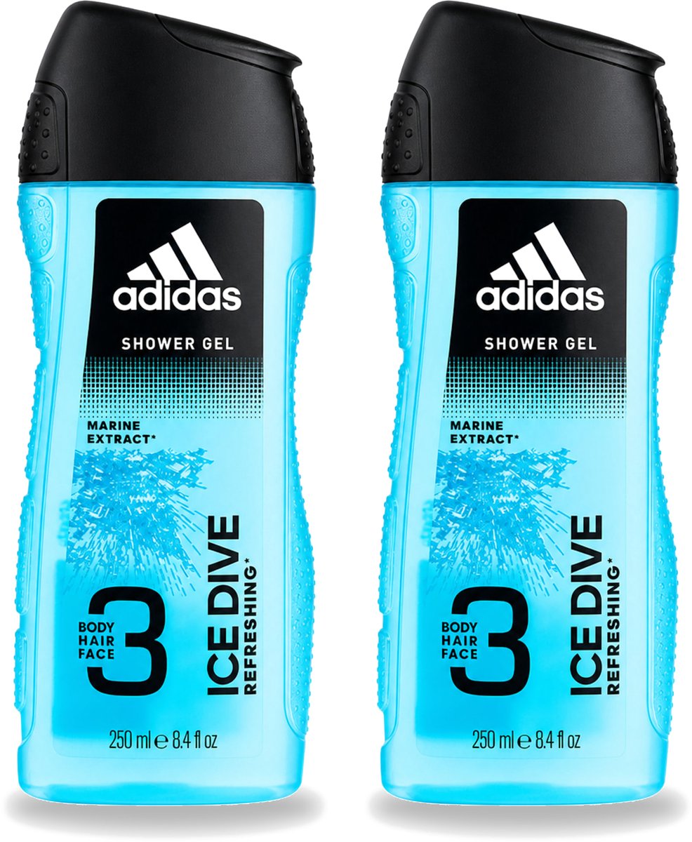 2 x Adidas - 3-in-1 Douchegel - Ice Dive Refreshing - Marine Extract - 250 ml - Voordeelverpakking - 2 stuks