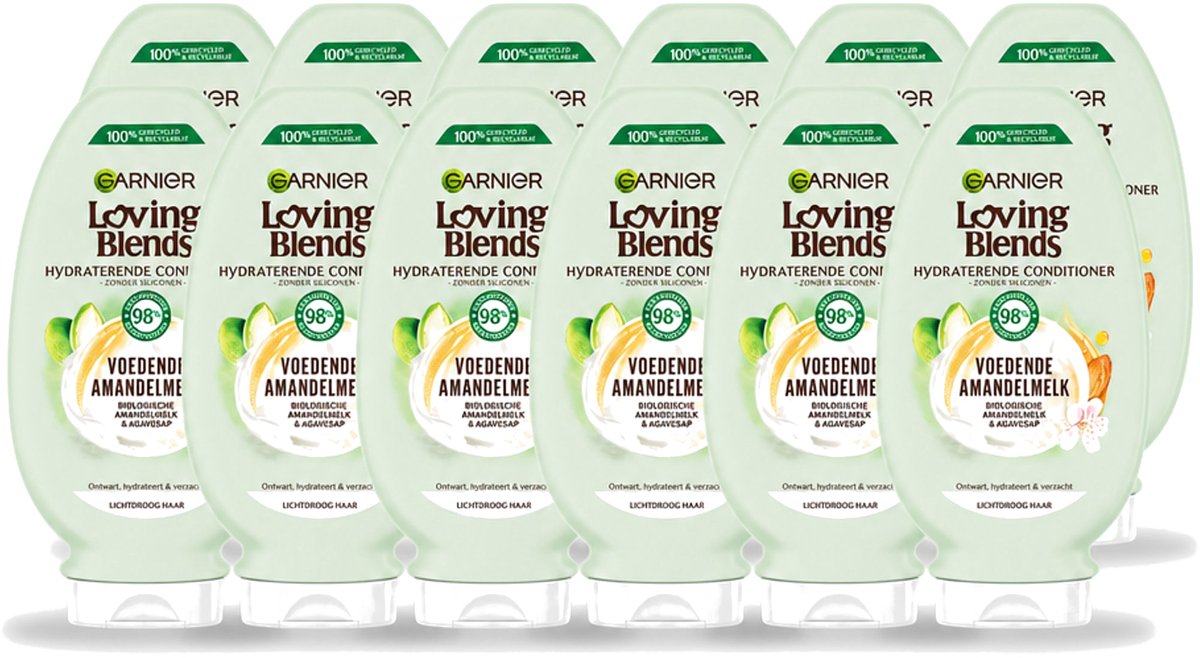 12 x Garnier - Loving Blends - Conditioner - Voedende Amandelmelk - Lichtdroog Haar - 250 ml - Voordeelverpakking - 12 stuks