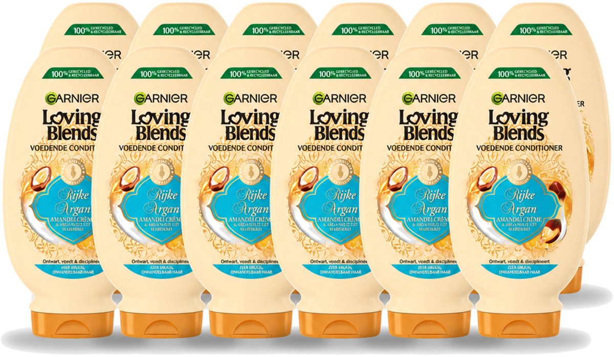 12 x Garnier - Loving Blends - Conditioner - Rijke Argan - Zeer Droog Onhandelbaar Haar - 250 ml - Voordeelverpakking - 12 stuks