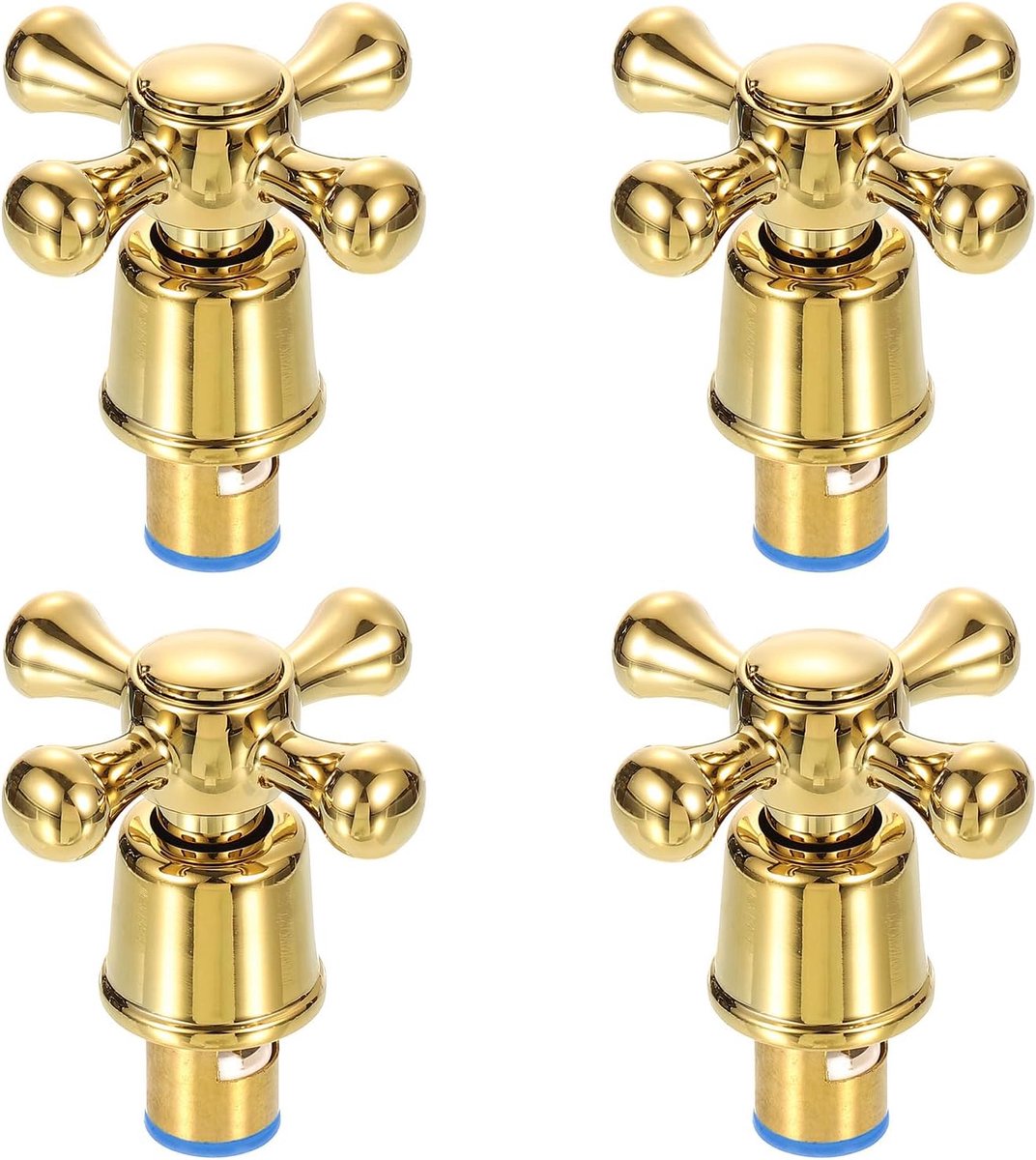 Waterkraangreep set van 4 stuks, kruisarm koudwaterkraan vervanging van legering en messing, 45 x 62 x 65 mm, goud