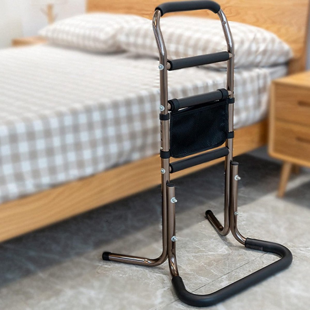Opstahulp en zithulp, verstelbare hoogte, steunframe met 4 handgrepen en opbergtas, veilige stand, geschikt voor ouderen, zwangere vrouwen en gehandicapten