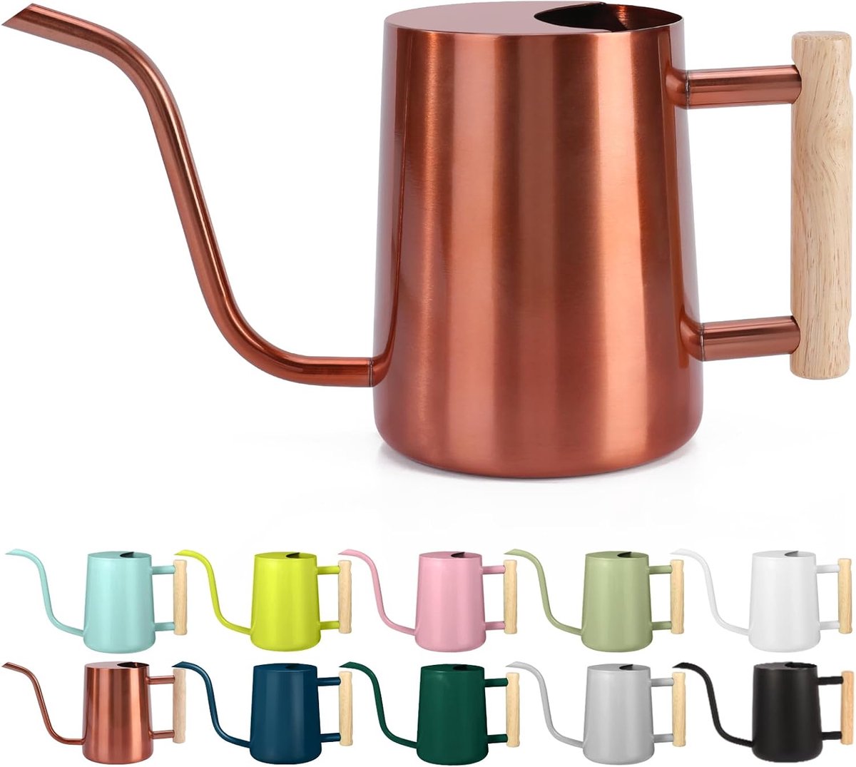 Gieter voor kamerplanten, 1 liter, kleine gieter voor binnen, metaal, roestvrij staal, moderne decoratieve gieter met lange uitloop voor huisplant, bonsai, outdoor, tuin, bloemen (koper)