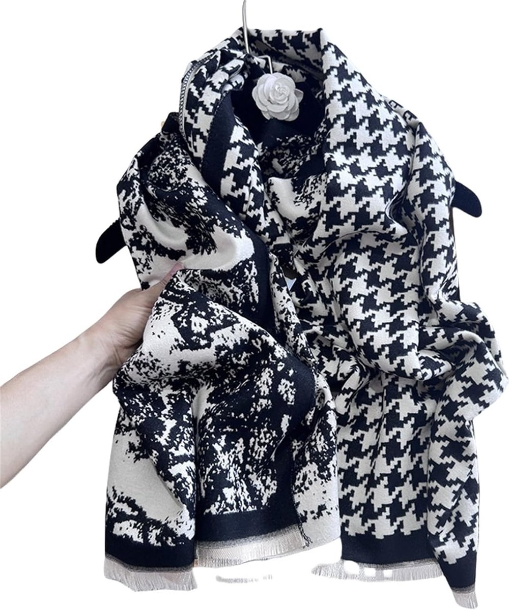 Shawl wraps Autumn And Winter Imitation Cashmere Scarf For Women Double-Sided Shawl Warm Neck Scarf-Black And White