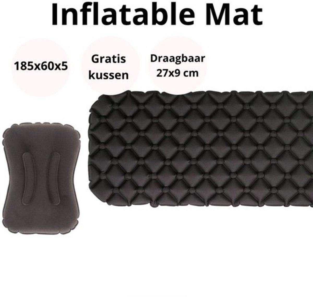 Opblaasbare Enkele Slaapmat - Ultralicht en Compact - 65 cm Dik - Ideaal voor Wandelen en Kamperen