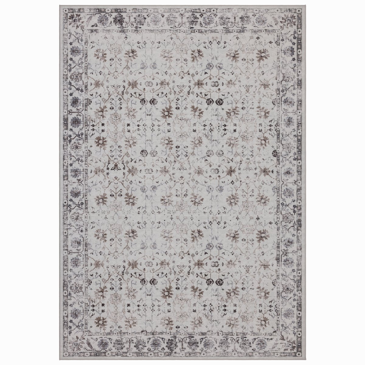 Vintage Vloerkleed Atlas Floraal 140x200 cm - Wasbaar Antislip Crème