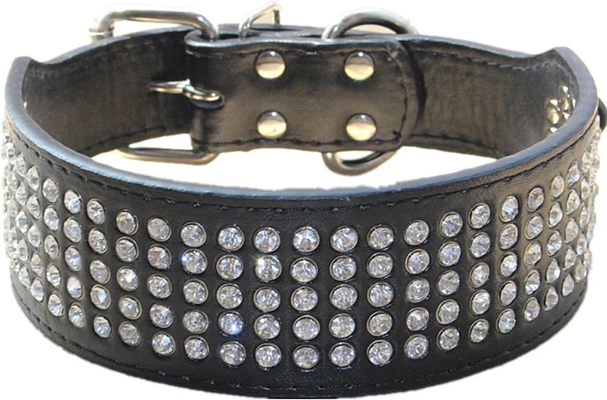 Strass hondenhalsband 5 cm breed 5 rijen volledig sprankelende kristal diamanten oogverblindende sprankelende elegante chique PU lederen hondenhalsband voor middelgrote en grote honden (M
