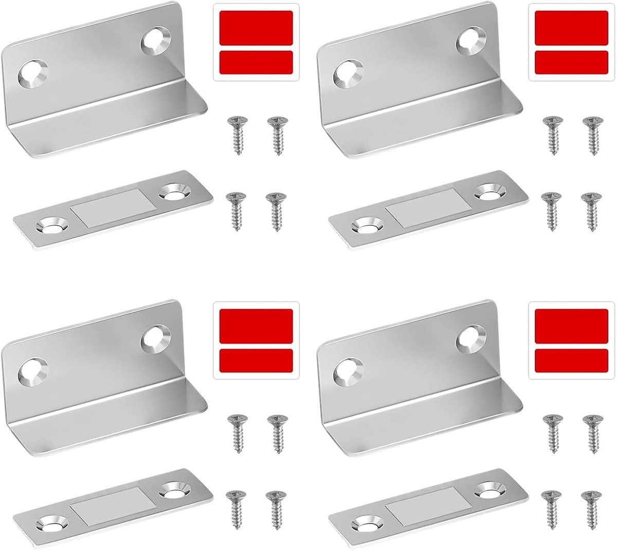 4 stuks magnetische sluiters voor kastdeuren, ultradunne L-vormige deurmagneten met 16 schroeven, zelfklevende magnetische sluiters voor meubels, kastdeuren, lades en deursluiters