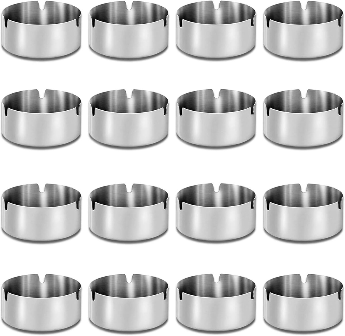 Set van 16 Roestvrijstalen Asbak, Moderne Tafelasbakken, Ronde Roestvrijstalen Asbakken van 8 cm, Draagbare Tafelasbakken voor Binnen en Buiten, Zilver