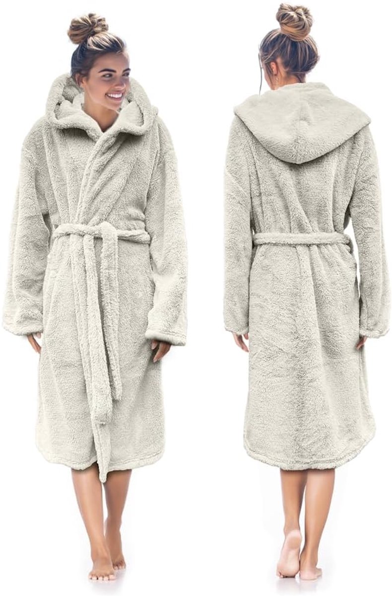 Pluche Badjas met Capuchon inclusief Teddy Tas - off white - L