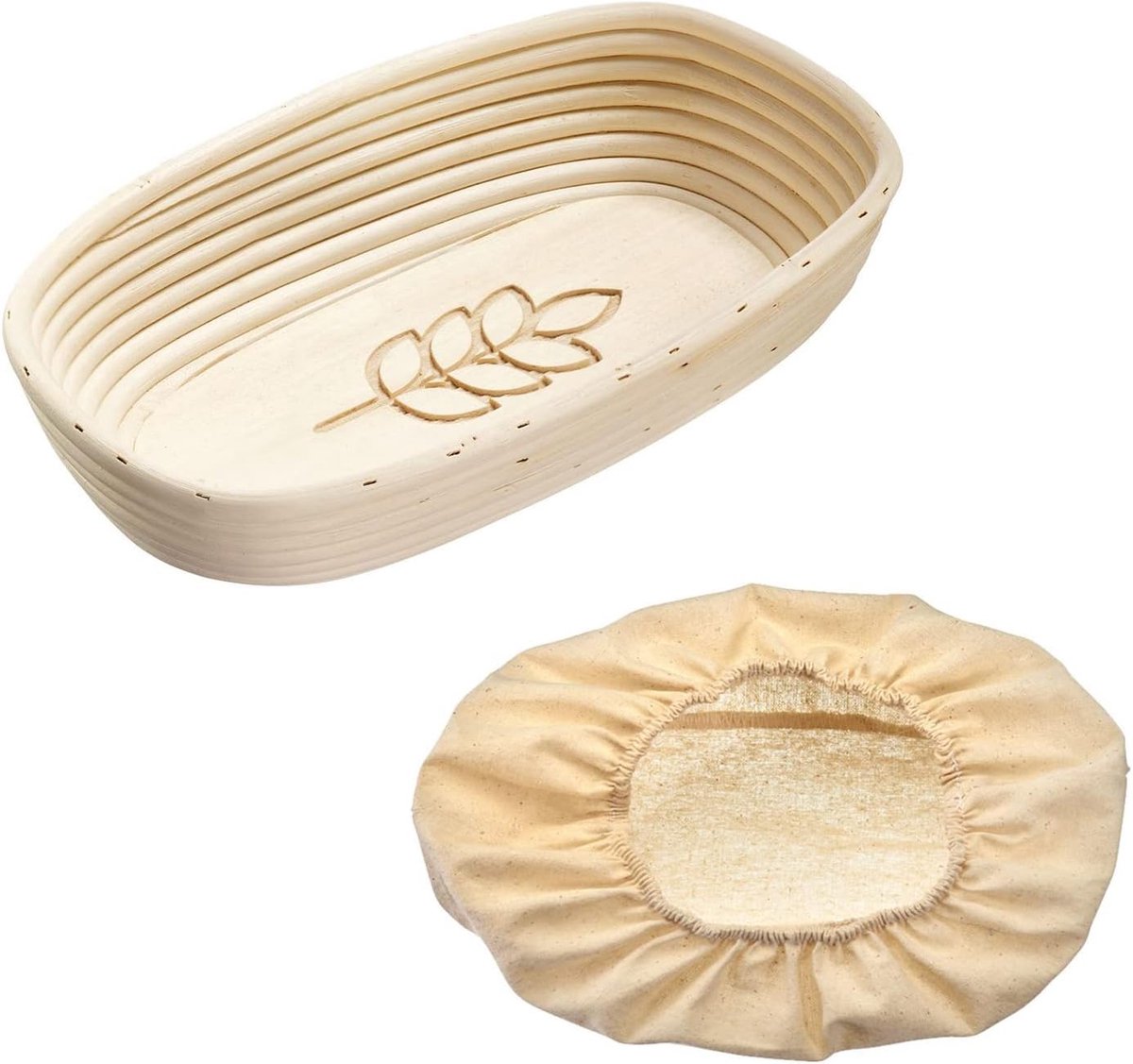 Rijstmandje, ovale rijstmand + deksels, met korenaren, riet/katoen, lichtbeige/beige, 3235227B