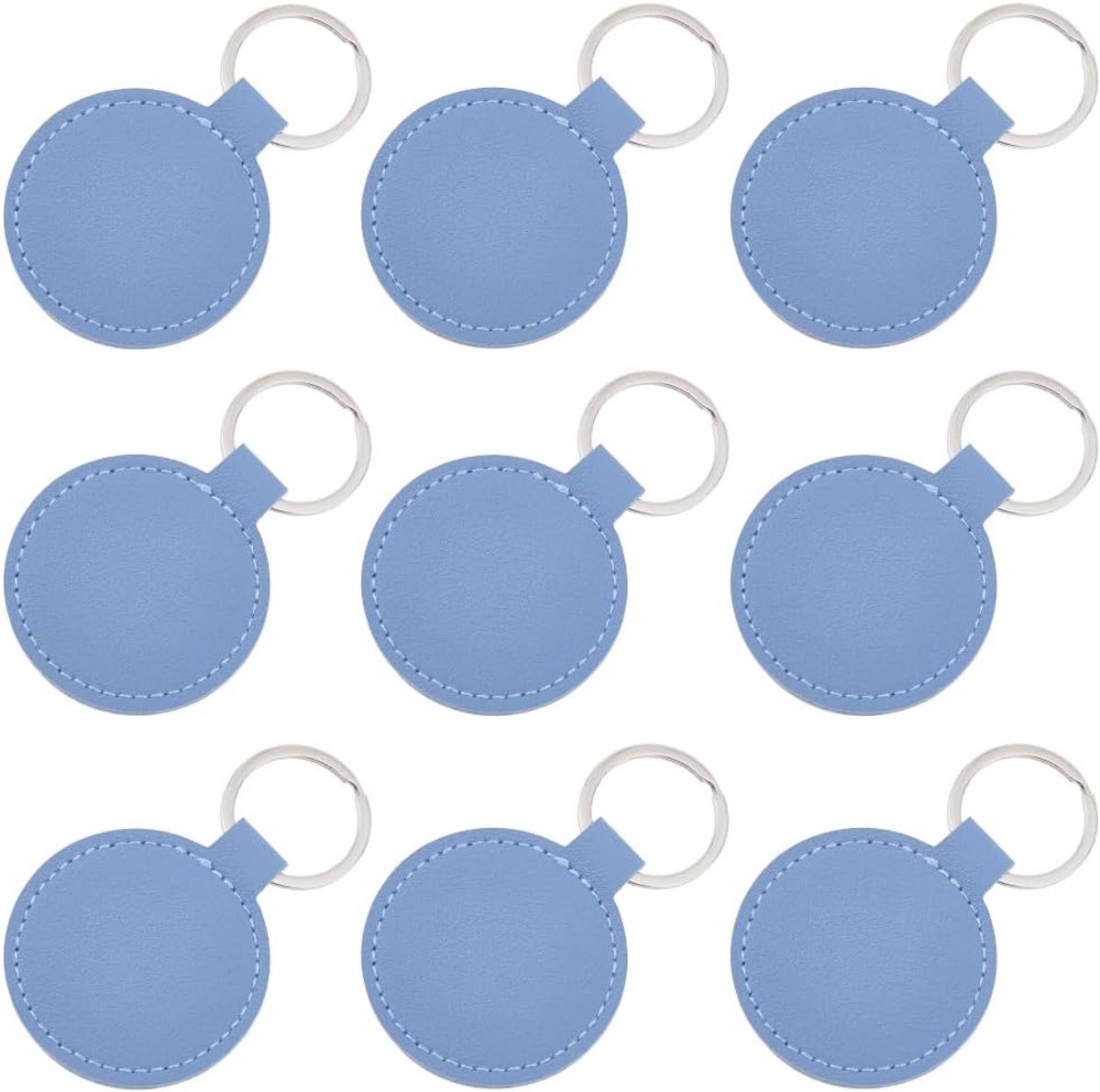 10 stuks PU lederen sleutelhangers blanco lichtgroen dubbelzijdige lederen sleutelhangers kits met sleutelringen ronde sublimatie sleutelhanger houder hanger charme