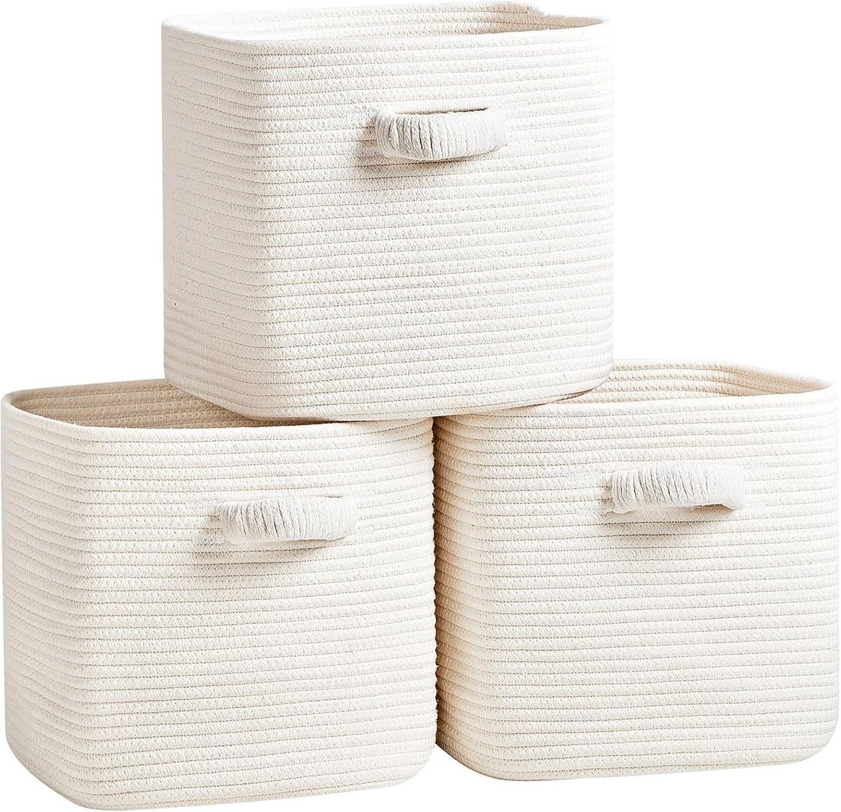 Opbergkubusmanden voor het organiseren - 3 Pack - 11" vierkante manden voor kubusopslag, kastopbergbakken - geweven kubusbakken voor planken - kubuslade - ideaal voor speelgoedopslag |Wit