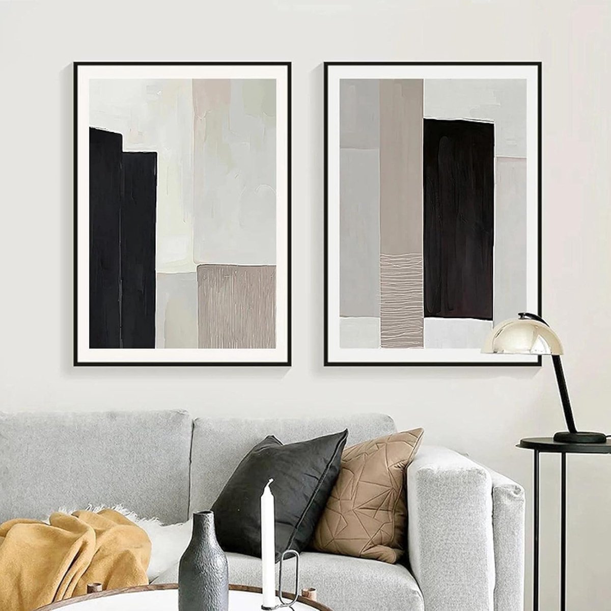 Abstracte blauwe zwarte en beige canvas prints Wall Art Posters Print Wall Art Foto voor woonkamer wanddecoratie 60x90cmx2 frameloze
