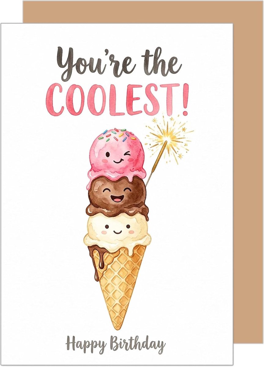 Seidel Premium wenskaart voor verjaardag met envelop. Verjaardagskaart kaart spreuk Engels Happy Birthday voor mannen vrouwen vrienden ijs goed humeur cool (G4635 LBW26)