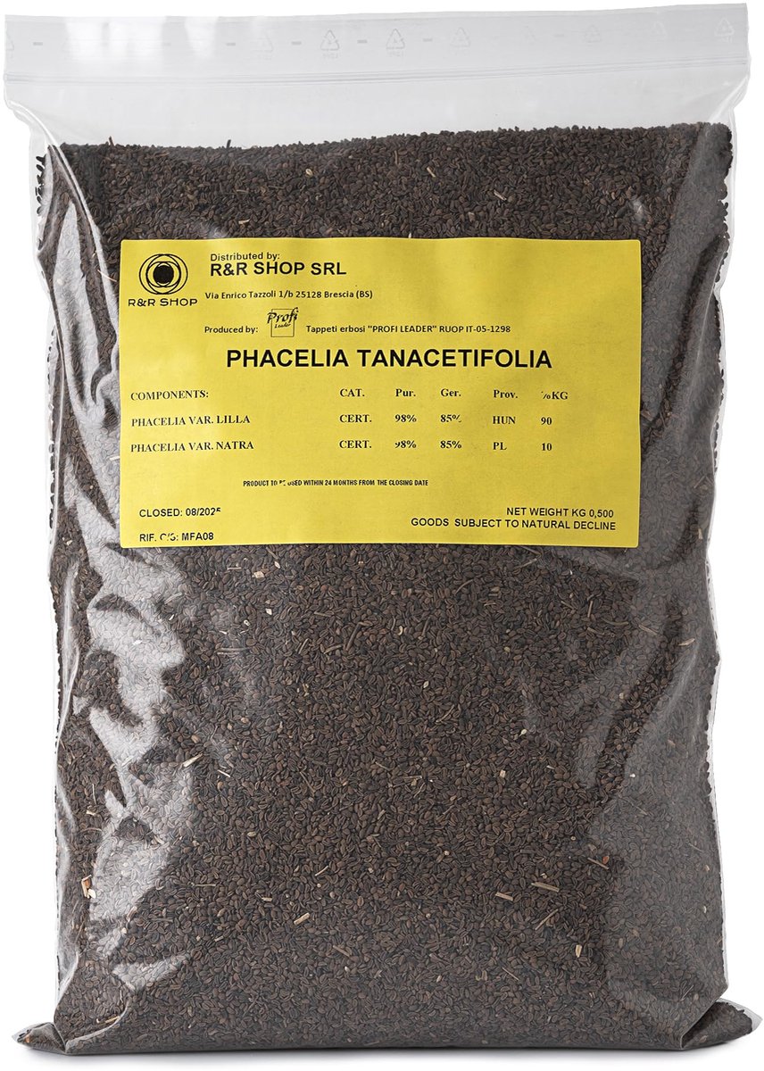 Phacelia zaden 500 g - Snelle bloei - Nectarrijk voor bijen en vlinders - Ideaal voor gazons en tuinen - ShopVlot