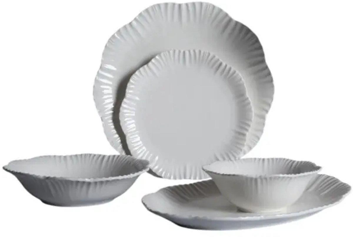 Bricard Bernis serviesset 25-delig dinner set wit new bone china geribbelde rand