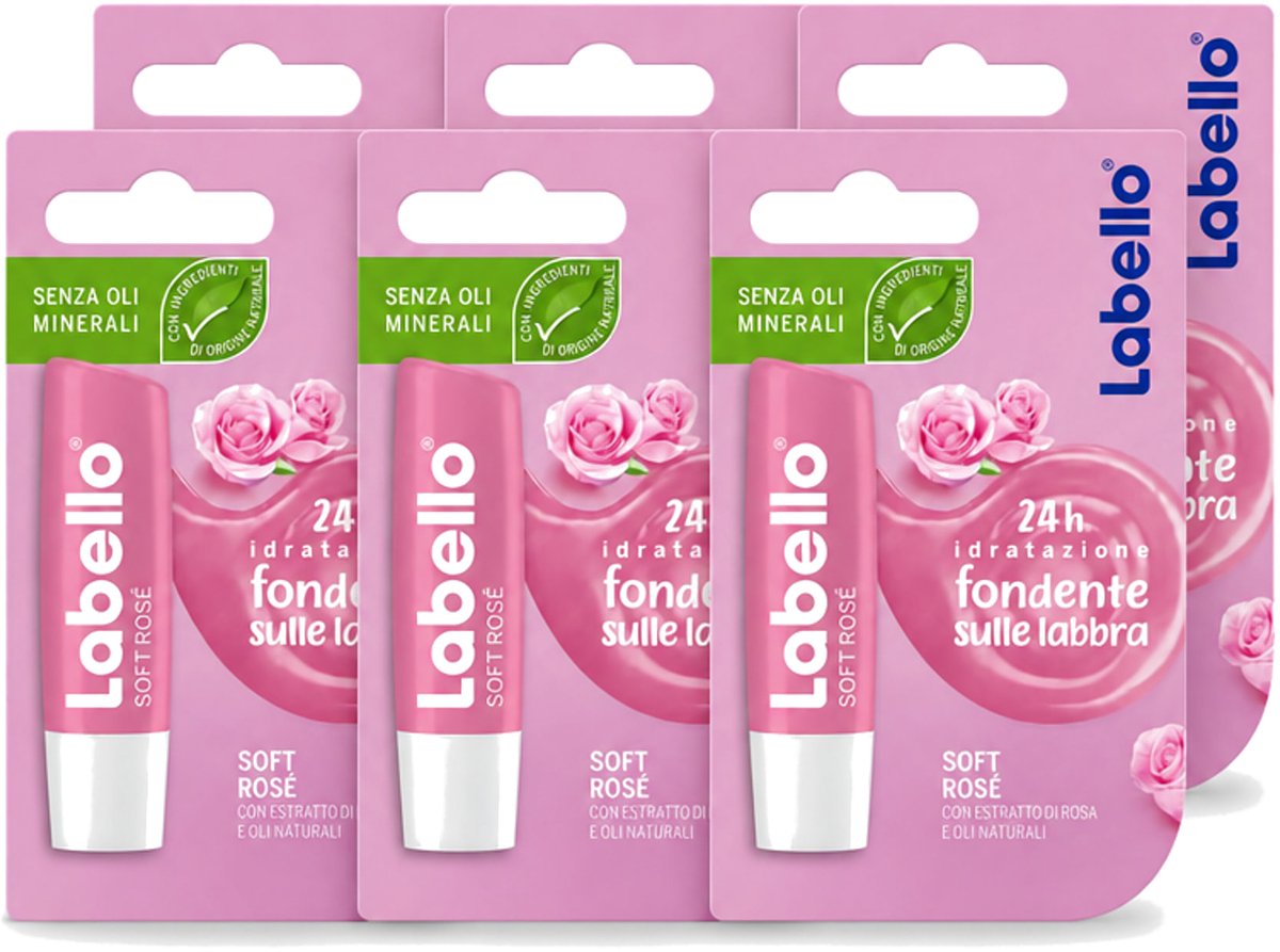 6 x Labello – Lippenbalsem – Soft Rosé - Voordeelverpakking - 6 stuks