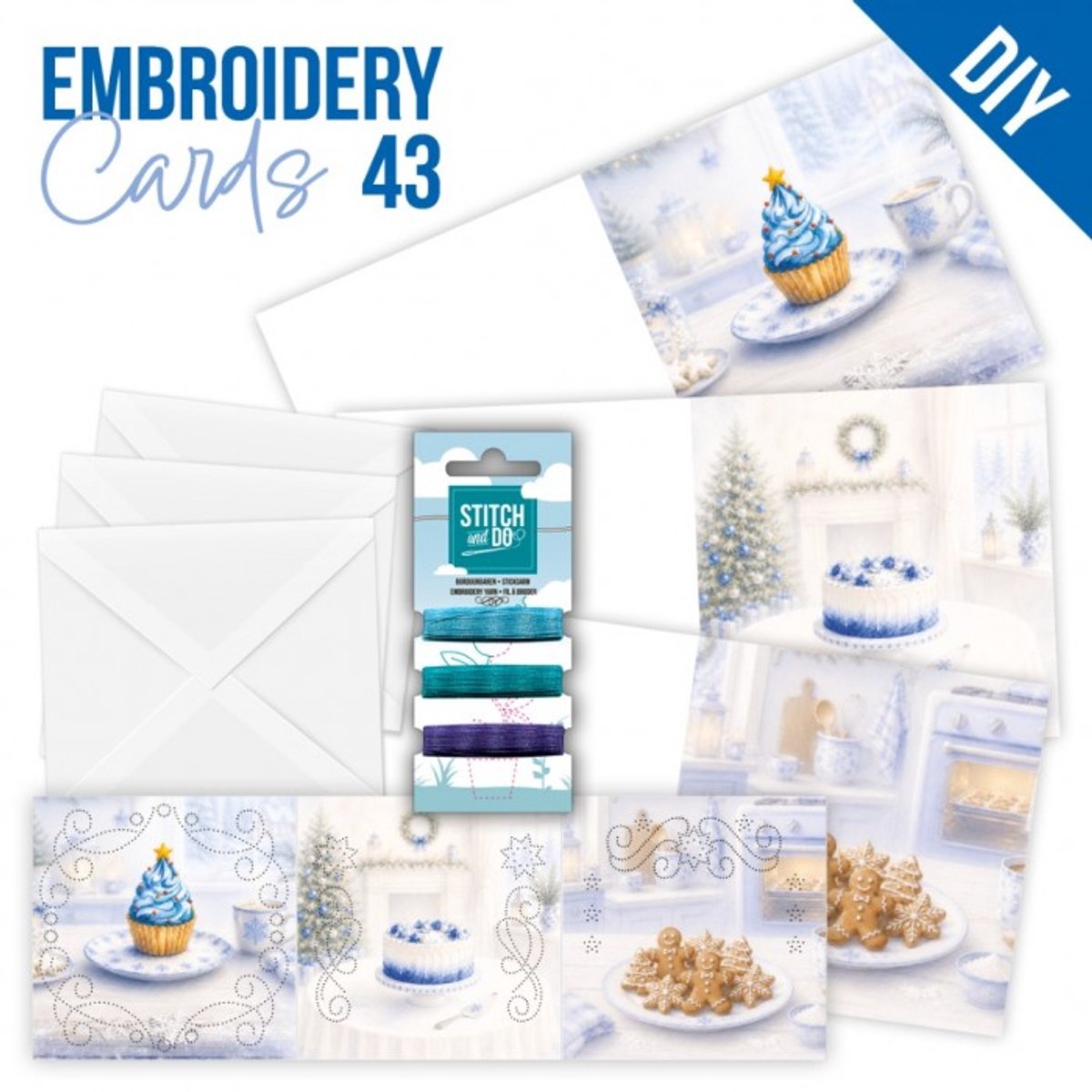 Stitch and Do Cards 43 - Blue Christmas Treats - Stitch and Do borduursets incl. borduurgaren - Gratis verzonden - STDOPP043