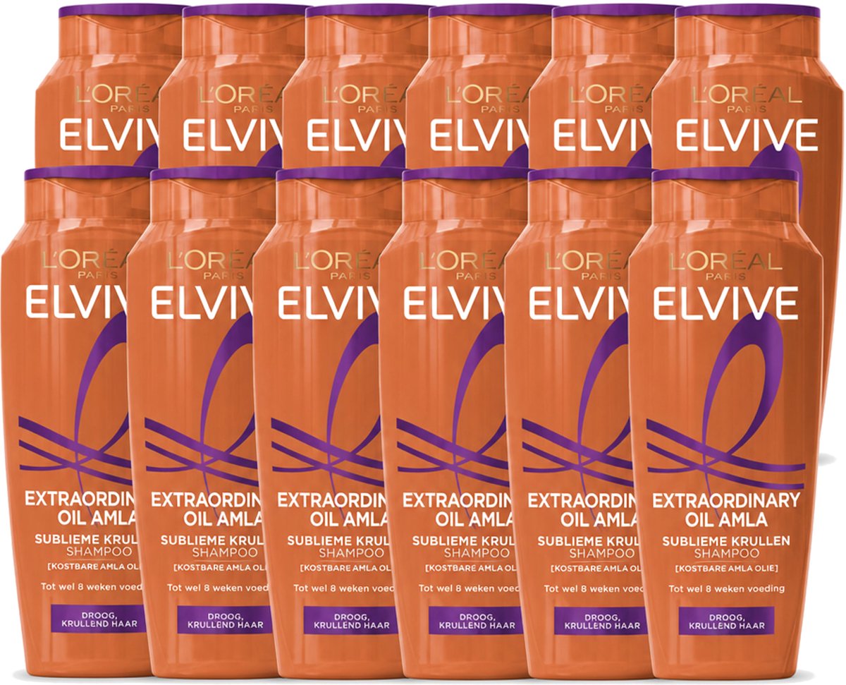 12 x L’Oréal Paris Elvive – Shampoo – Extraordinary Oil Amla – Droog & Krullend Haar – 250 ml - Voordeelverpakking - 12 stuks
